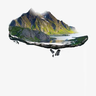 群山湖泊装饰免抠