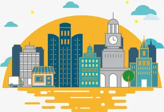 卡通建筑扁平旅行矢量素材免抠