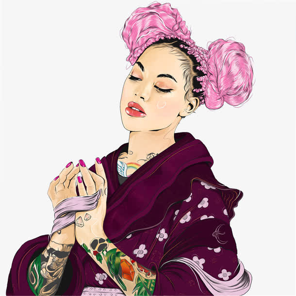 戴假发纹身的女人免抠