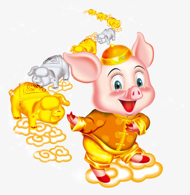 唯美卡通可爱金猪送福祥云免抠