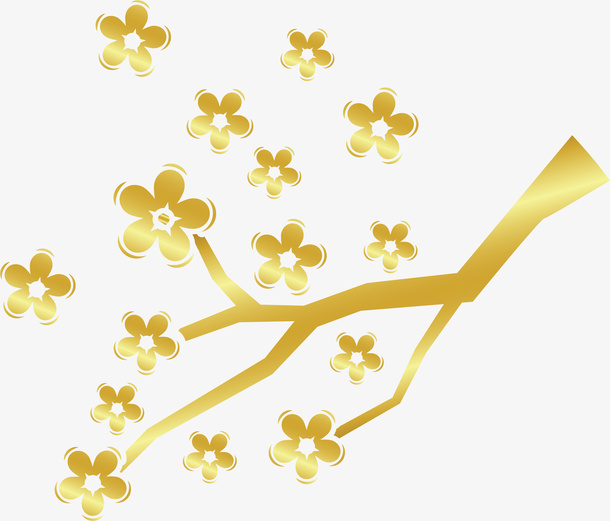 金色树枝花卉免抠素材免抠