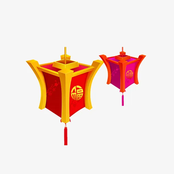 手绘卡通四角灯笼免抠