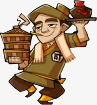 手绘插画白酒人物买酒店小二免抠