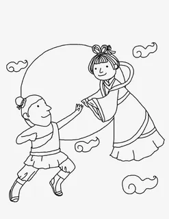 手绘嫦娥后羿简笔画免抠