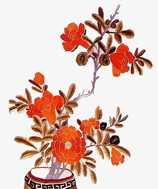 红色刺绣花儿免抠