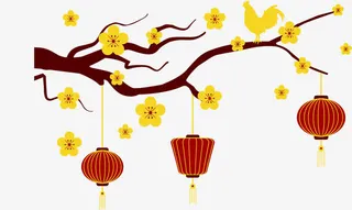 2017鸡年灯挂梅梢矢量素材免抠