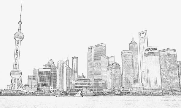 上海外滩素描简笔画PNG免抠
