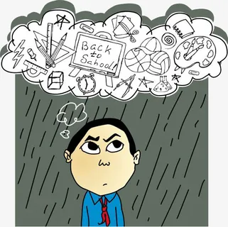 雨中焦虑的学生免抠