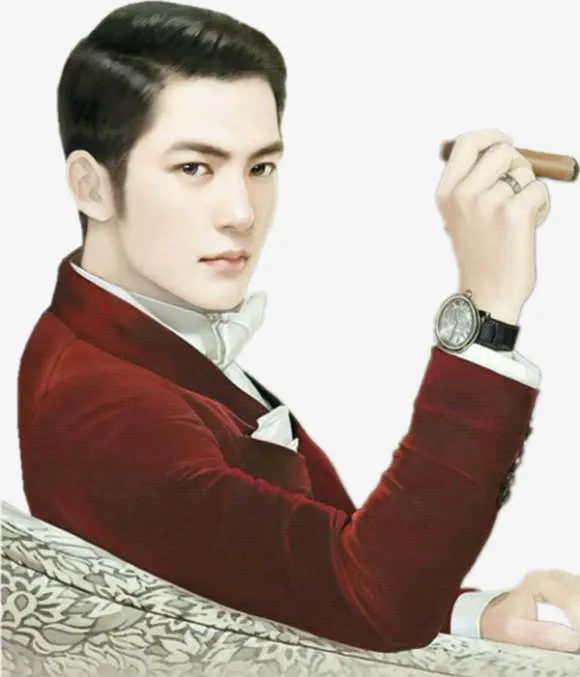 手绘拿雪茄帅哥免抠