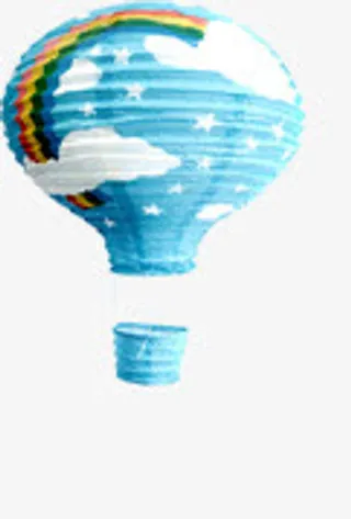 蓝色热气球浪漫色彩双11海报素材免抠