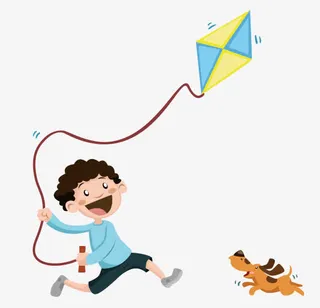 春天户外遛狗放风筝免抠
