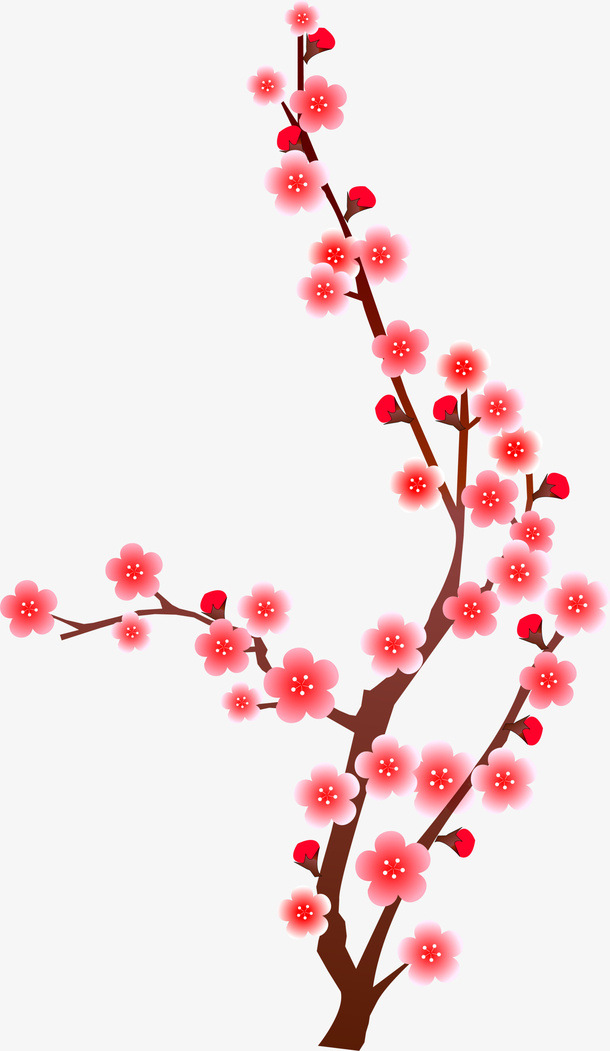 粉色中国风美丽花枝免抠