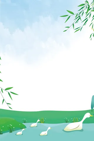 绿色卡通春游春季海报高清卡通手绘背景