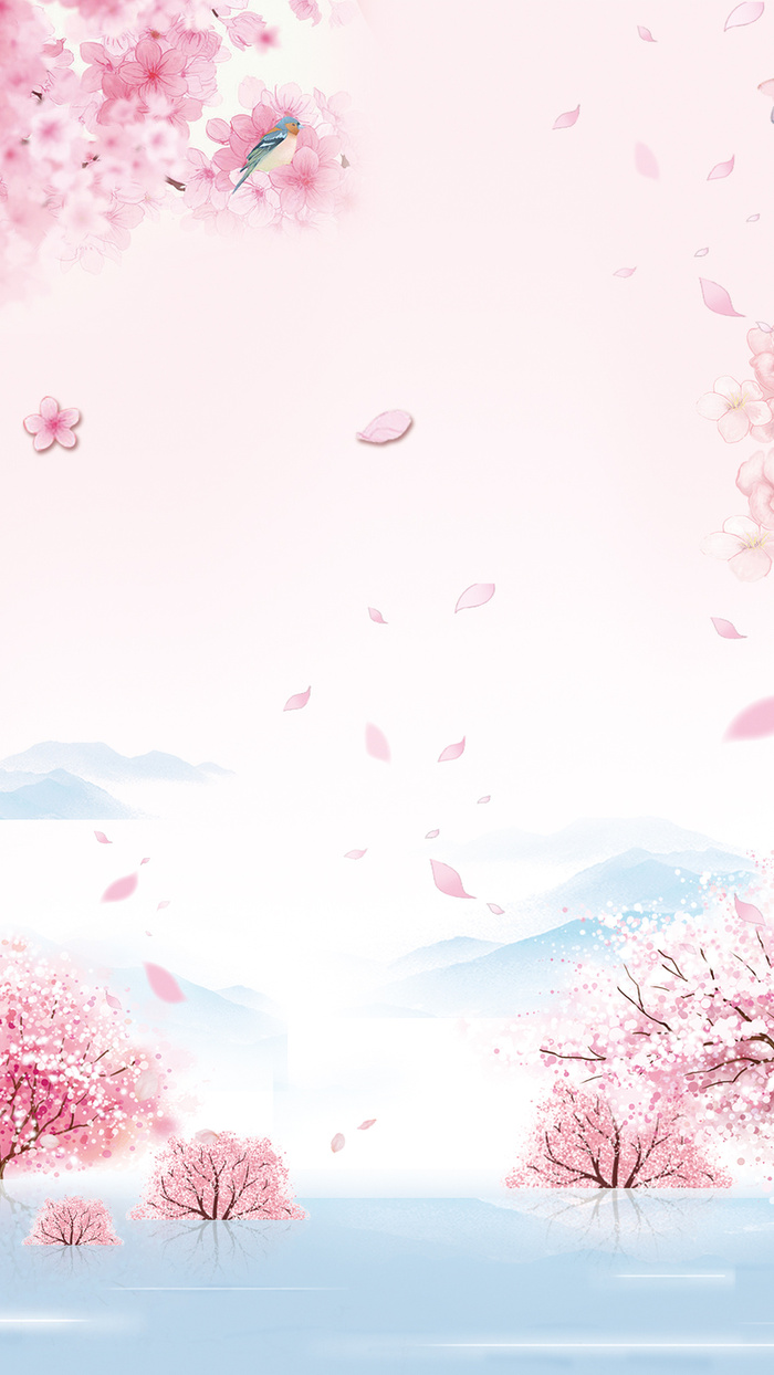三月樱花节梦幻花海H5海报背景psd下载高清文艺清新背景