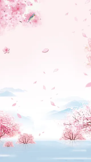 三月樱花节梦幻花海H5海报背景psd下载高清文艺清新背景