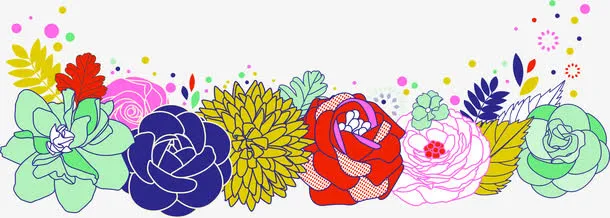 卡通彩色花卉七夕情人节免抠