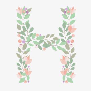 植物绿叶花朵字母H免抠