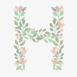 植物绿叶花朵字母H免抠