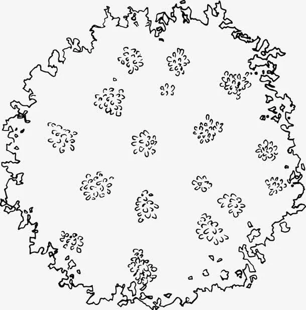 线描漂亮树丛手绘免抠