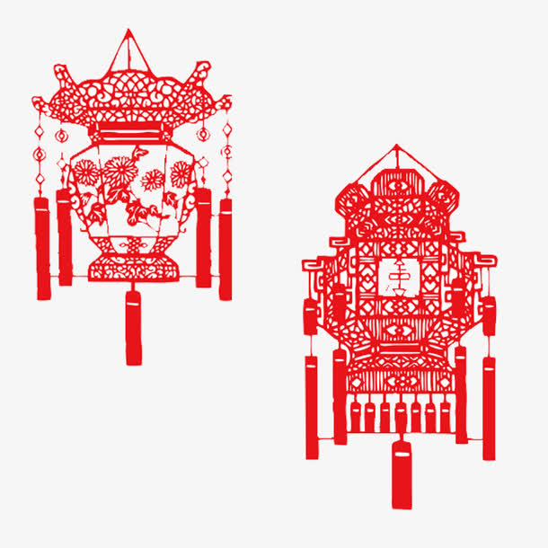 中国风剪纸灯笼免抠