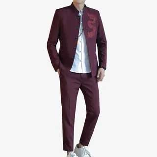 19秋季中山装西服套装男士西装两件套免抠