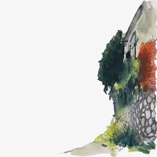 院子里的春天水彩画素材图片免抠