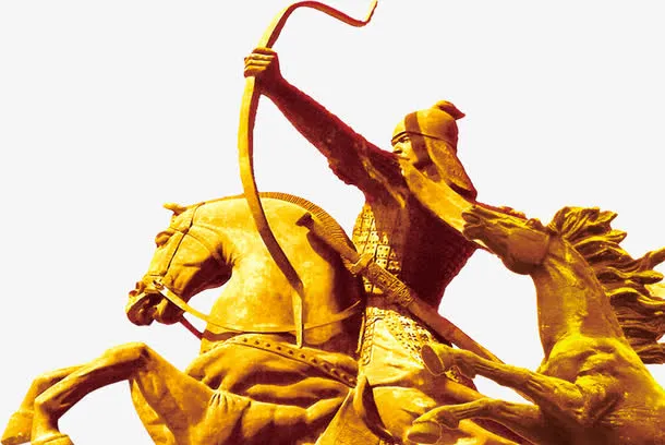 金色骑马射箭将军图案免抠