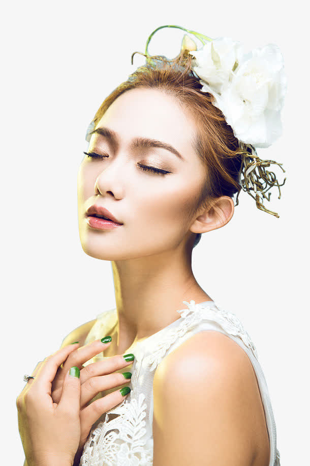 唯美漂亮婚纱女性脸部特写免抠