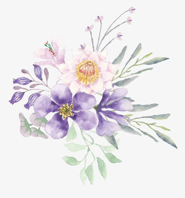 手绘水彩紫色的花朵免抠