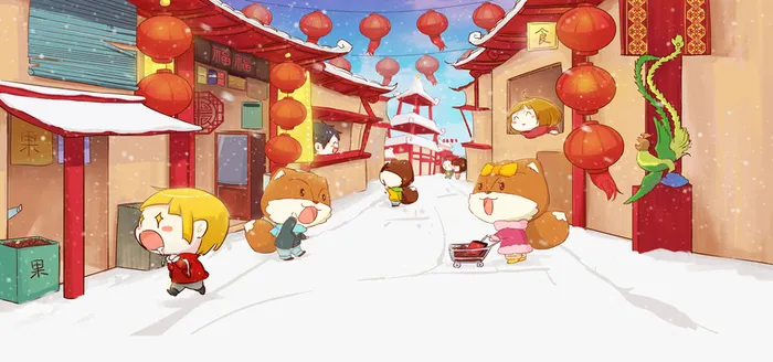 卡通新年街道松鼠背景高清