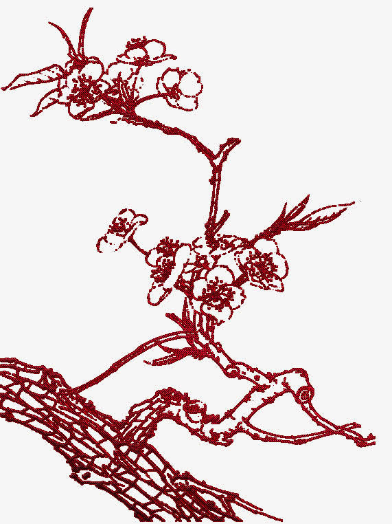 红色刺绣梅花透明免抠