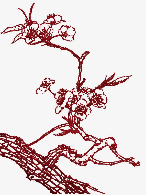 红色刺绣梅花透明免抠