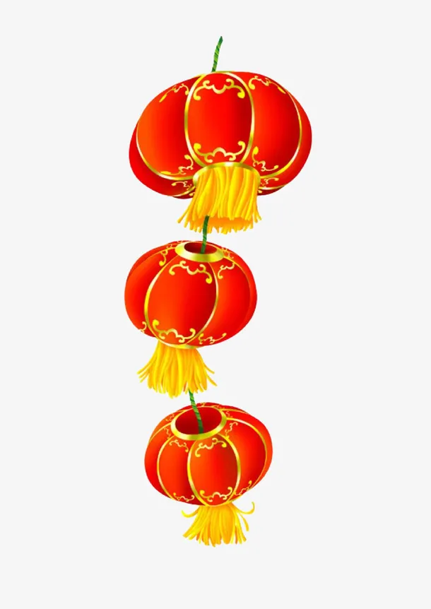 悬挂的三个大红灯笼免抠