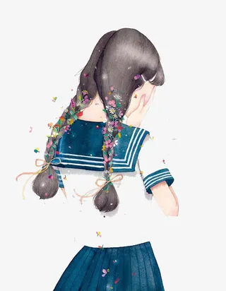 水彩女孩免抠