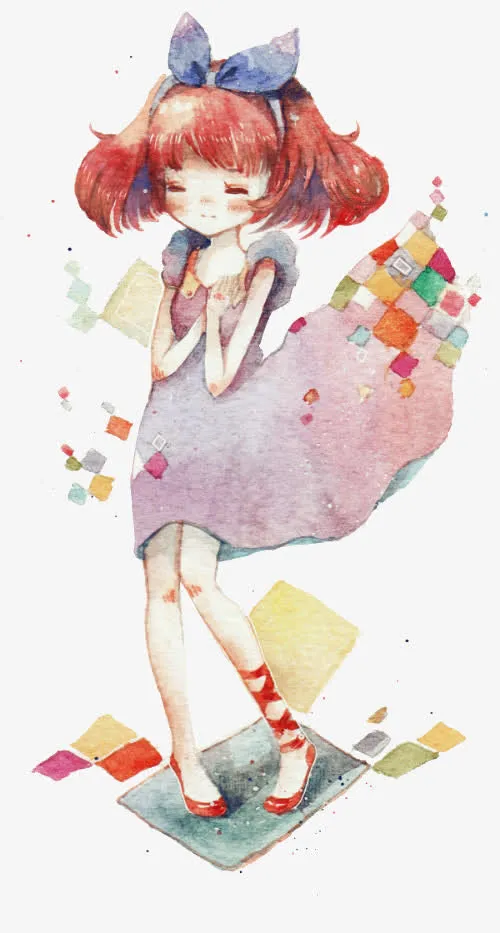 手绘水墨女孩免抠