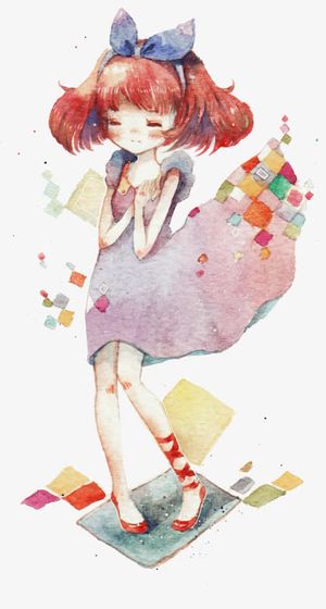 手绘水墨女孩免抠