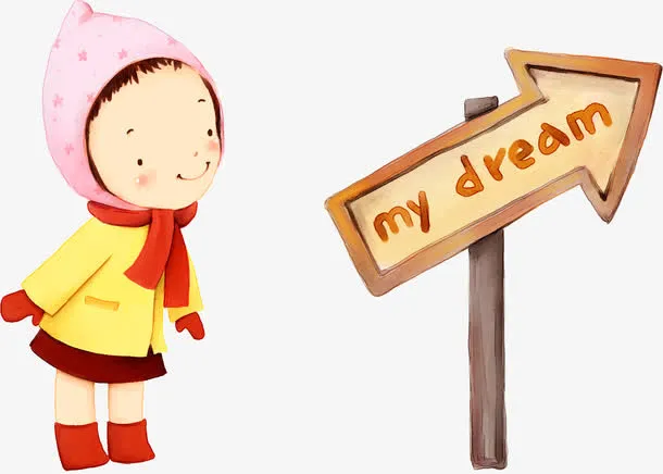 箭头指向与卡通女孩免抠