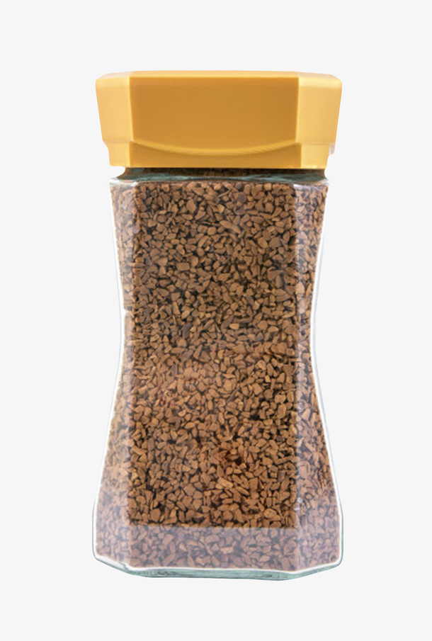 装满速溶咖啡颗粒的广口瓶实物免抠