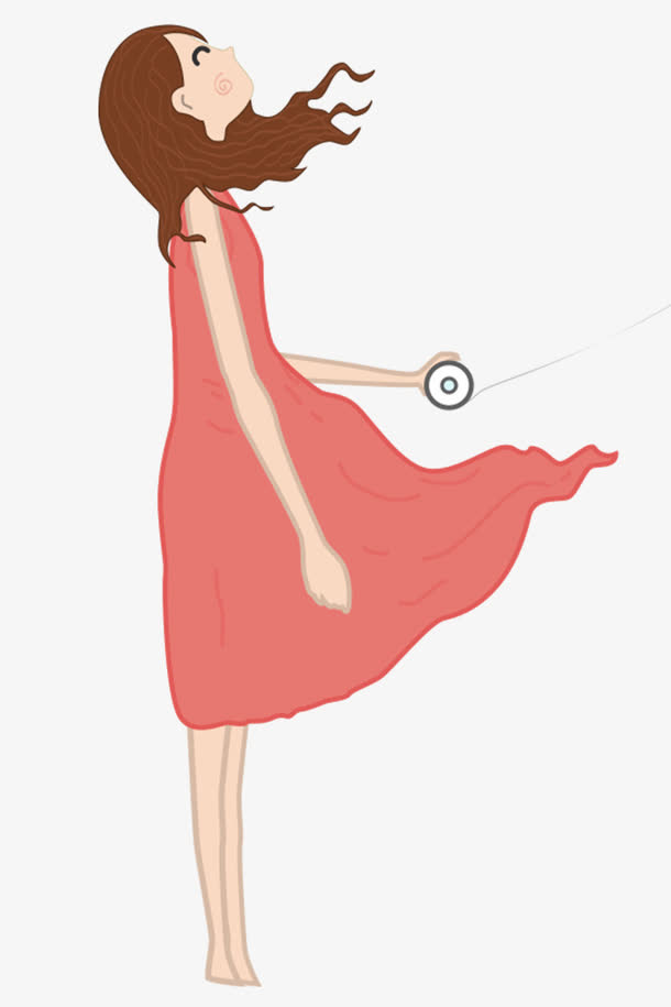 卡通穿红色裙子抬头的小女孩免抠