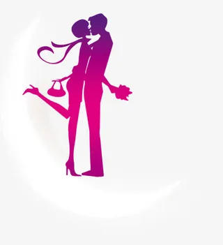紫色甜蜜表白情侣人物剪影免抠