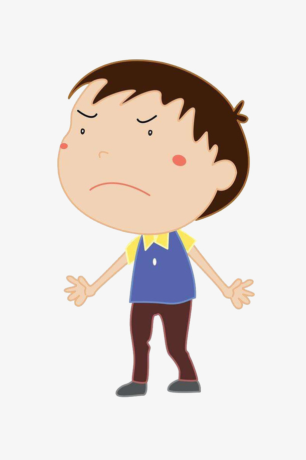 卡通风格小男孩手足无措沮丧表情免抠
