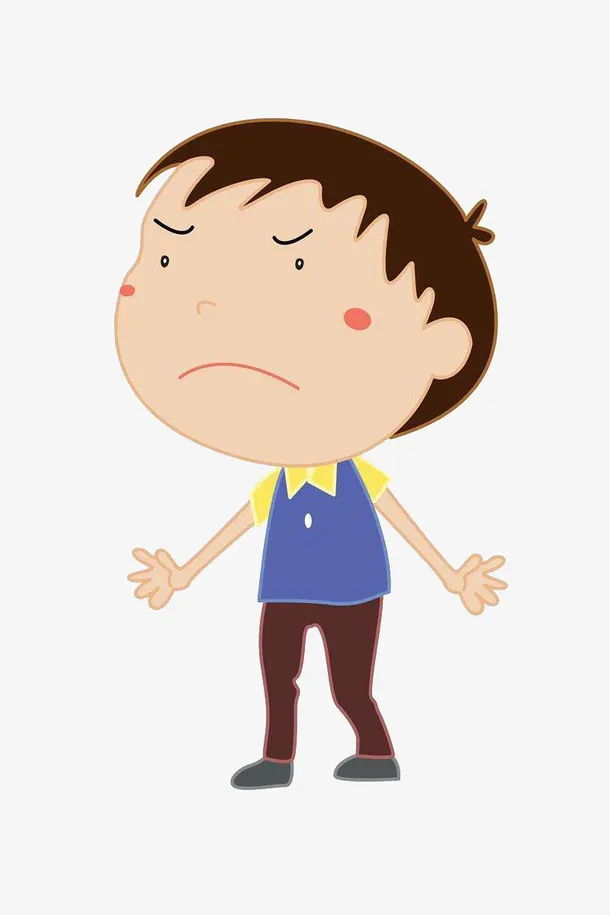 卡通风格小男孩手足无措沮丧表情免抠