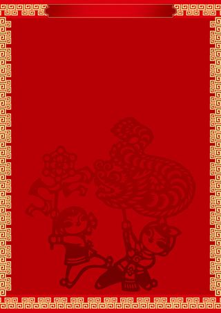 中国红喜庆新年木偶花纹边框背景高清