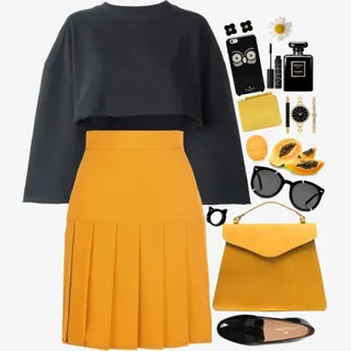 黑色上衣和黄色裙子免抠
