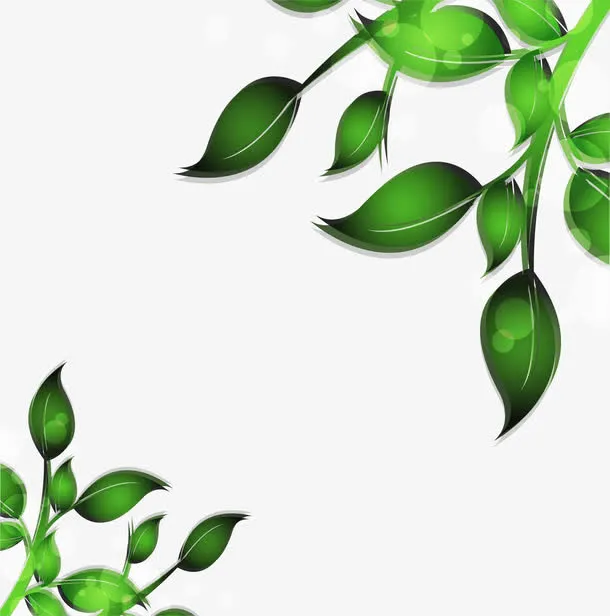 矢量手绘绿叶边框免抠装饰花纹元素