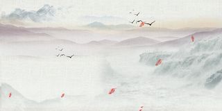 清雅水墨风山河海报背景psd高清