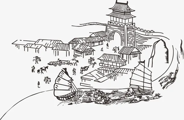 古代建筑线稿免抠