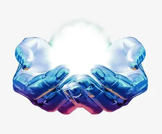 蓝色手捧光科技手免抠