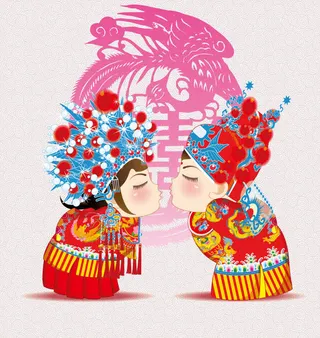 卡通婚礼小人亲吻矢量图免抠