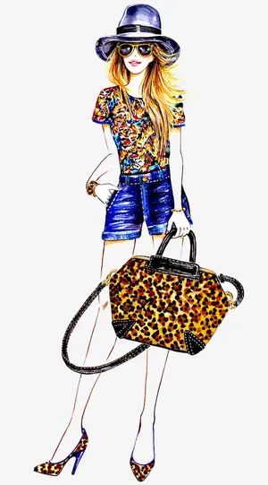 手绘短裤美女免抠